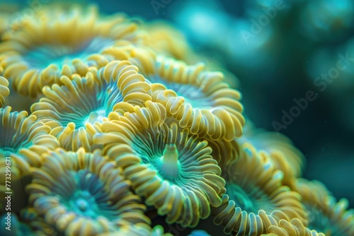 Coral Reef Ecosystem, Underwater Beauty. Close-up texture of coral reef polyps © Anna