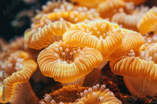 Coral Reef Ecosystem, Underwater Beauty. Close-up texture of coral reef polyps