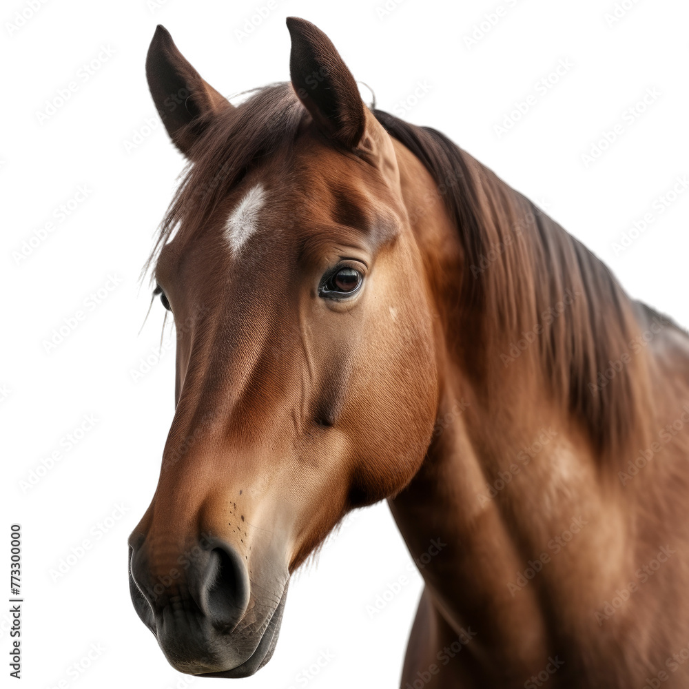 Fototapeta premium A portrait of a brown horse isolated on a transparent background