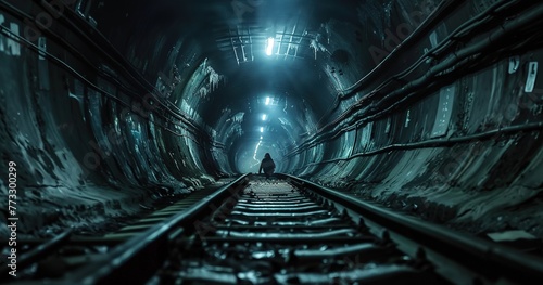 Rat navigating subway tracks  survivor in the urban underground. 