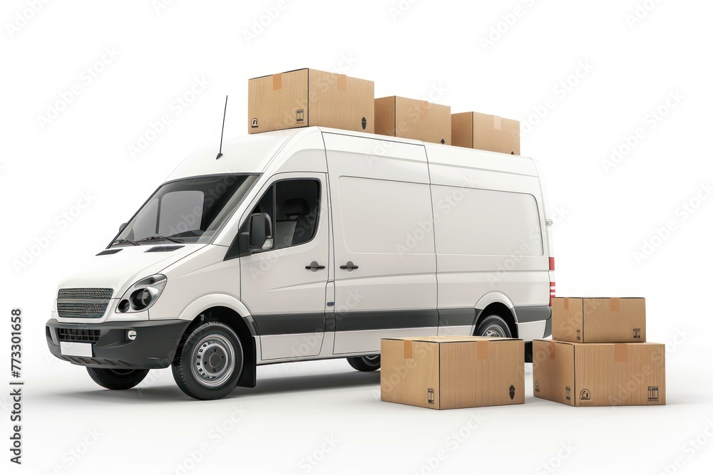 Delivery van with cartboard boxes Delivery van with cartboard boxes