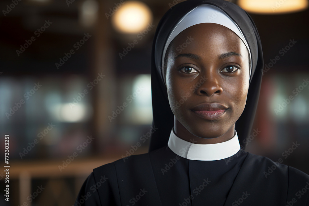 Generative AI picture of blessed young sister church nun praying have faith believe in God happiness Generative AI picture of blessed young sister church nun praying have faith believe in God happiness