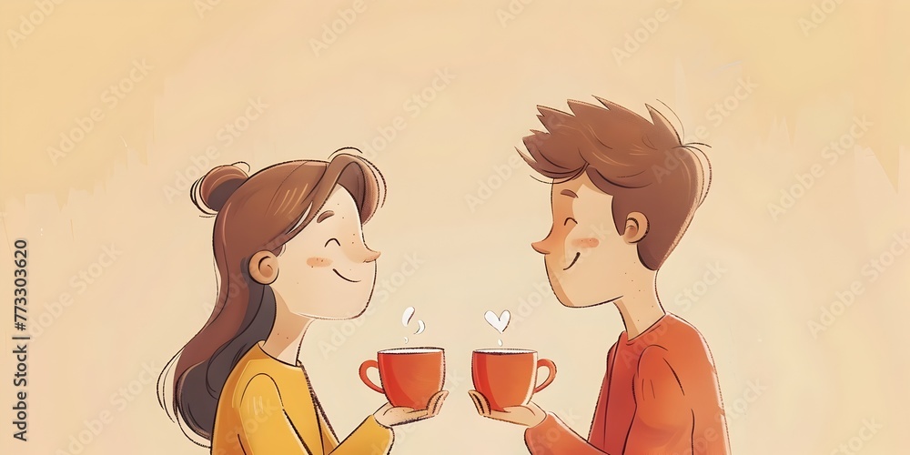 Couple Sharing a Moment Over Cups of Coffee in Cozy Cafe Setting Couple Sharing a Moment Over Cups of Coffee in Cozy Cafe Setting