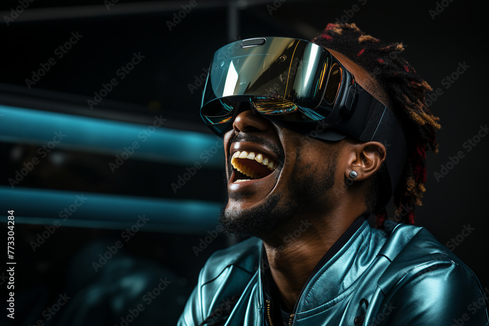 Generative AI image of gamer wearing headphones and playing online game on personal computer Generative AI image of gamer wearing headphones and playing online game on personal computer
