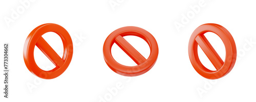 Set of 3D red stop signs with different views on an isolated background.