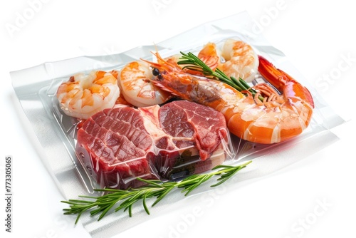 Fresh seafood steak sealed in transparent plastic vacuum pack