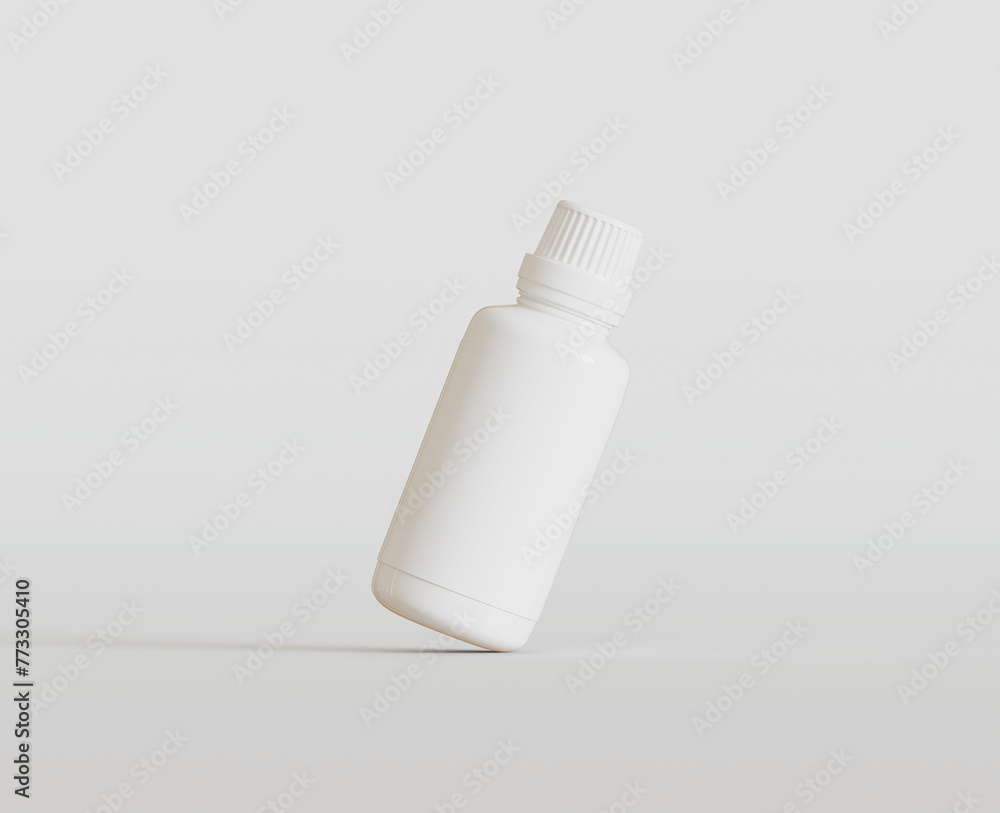 White Blank Bottle For Medicine Or Beauty Product on white Background, Copy Space. Empty Space. Minimalism. 3d rendering White Blank Bottle For Medicine Or Beauty Product on white Background, Copy Space. Empty Space. Minimalism. 3d rendering