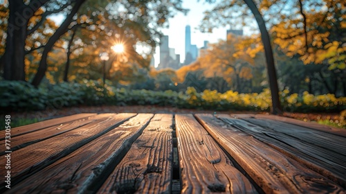 Empty wooden free space in Central Park, New York City, USA.