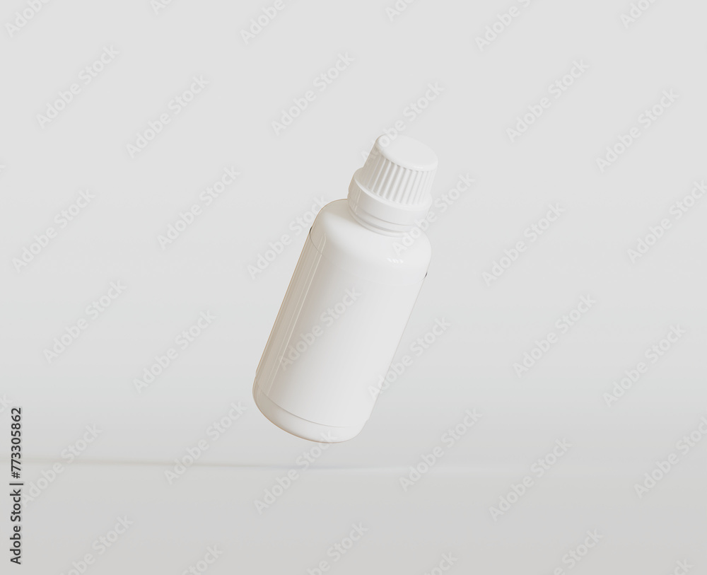 White Blank Bottle For Medicine Or Beauty Product on white Background, Copy Space. Empty Space. Minimalism. 3d rendering White Blank Bottle For Medicine Or Beauty Product on white Background, Copy Space. Empty Space. Minimalism. 3d rendering