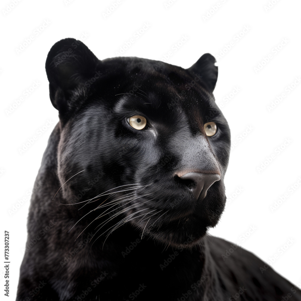 A portrait of a black panther isolated on a transparent background