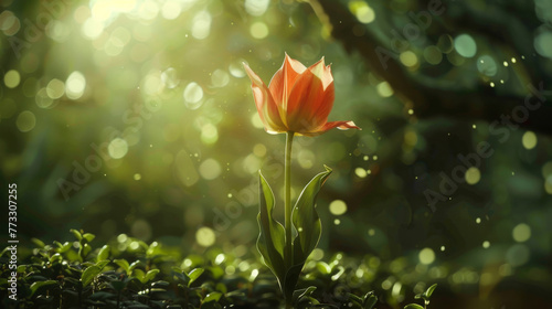 A tulip flower on green spring background #773307255