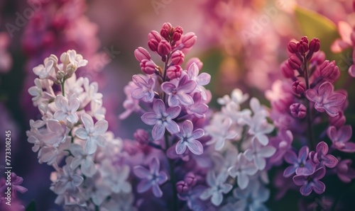 Lilac blooms in various shades of purple