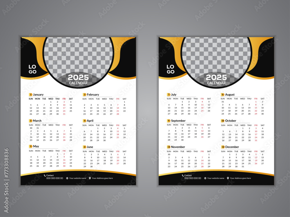 Wall Calendar 2025, Wall calendar design template for 2025 minimalist