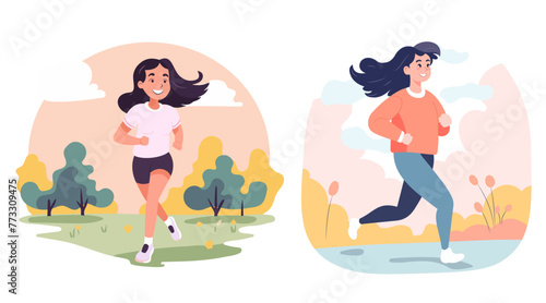 Girl on a morning jog in the park