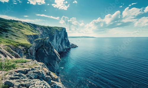 A coastal cliff overlooking the vast expanse of the ocean