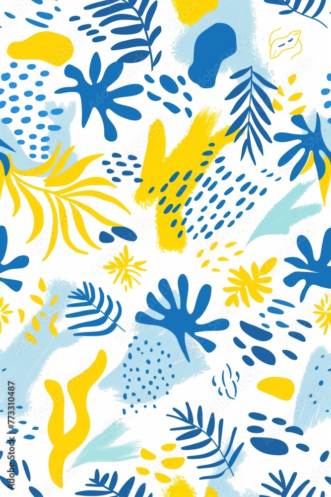 Playful Blue Yellow Botanical Abstract Shapes