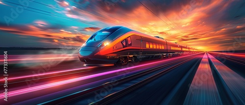 Speeding through landscapes on a highspeed train photo