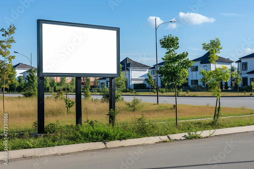 Blank black billboard against apartment family house empty mockup template 