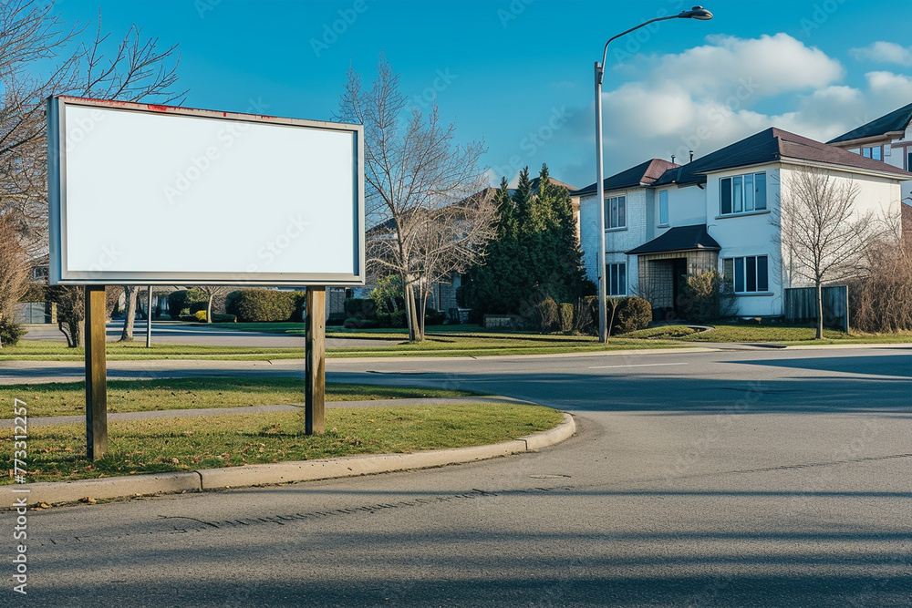 Obraz premium Blank black billboard against apartment family house empty mockup template 
