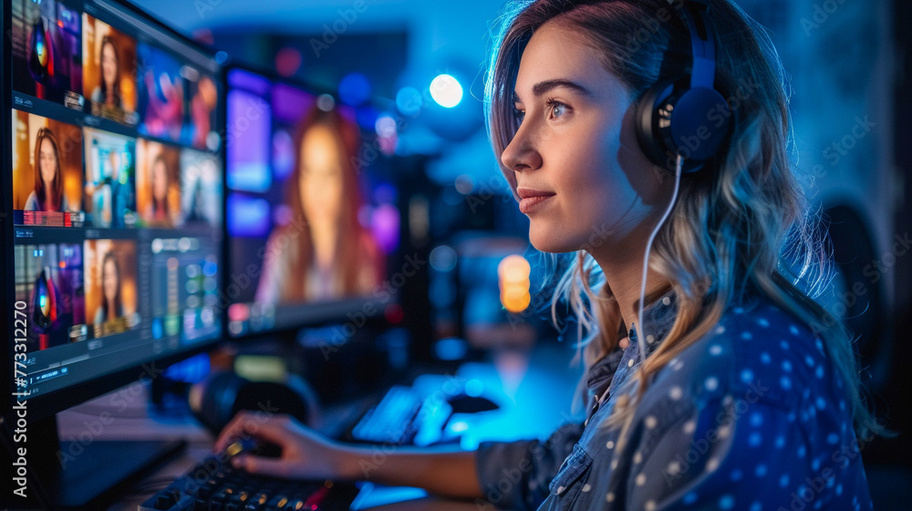 Futuristic freelancers collaborating in a virtual studio, their creative processes fueled by AI and machine learning for artistic inspiration Futuristic freelancers collaborating in a virtual studio, their creative processes fueled by AI and machine learning for artistic inspiration