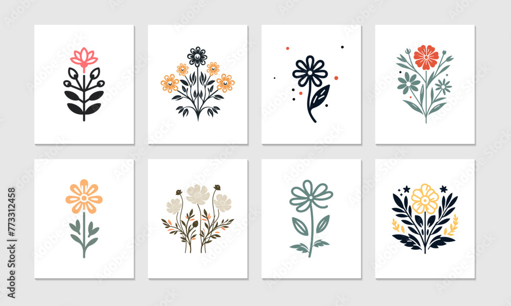Set of hand drawn decorative wild floral illustration Set of hand drawn decorative wild floral illustration