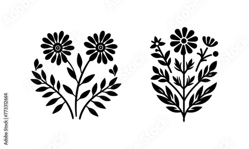 Black & white wildflower hand-drawn PNG floral illustration for card or print