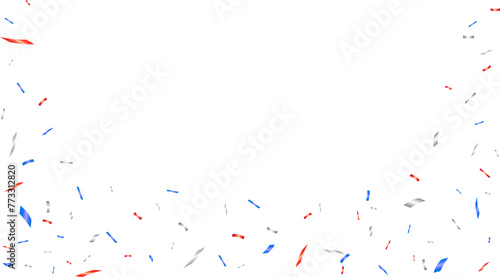 Celebration background template with gradient foil confetti red, blue and white