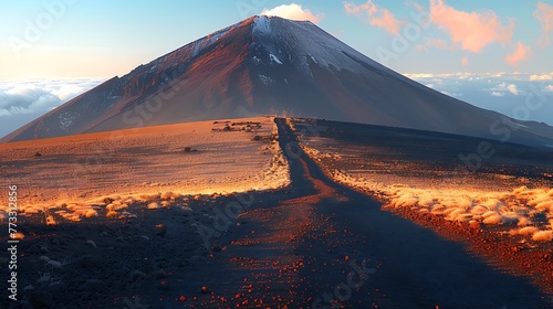 View of Volcano craters from Mauna Kea Mountain summit at sunset, Big Island, Hawaii AI generated
