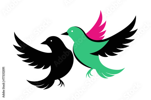  silhouette color image, Evie bird ,vector illustration,white background 