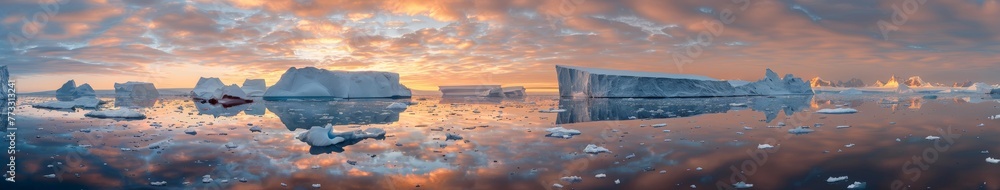 Group of Icebergs Floating on Water