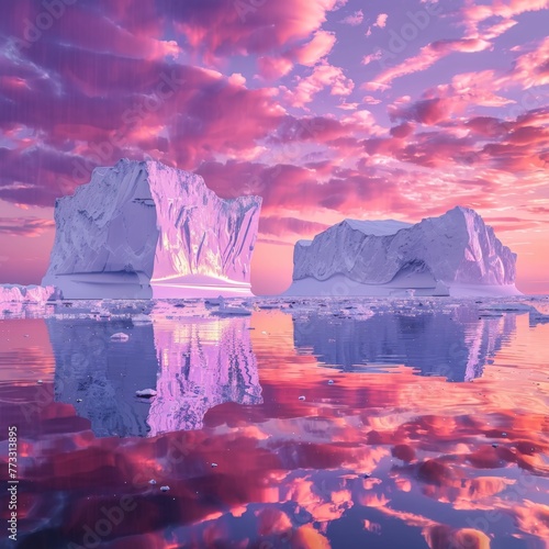 Group of Icebergs Floating on Water