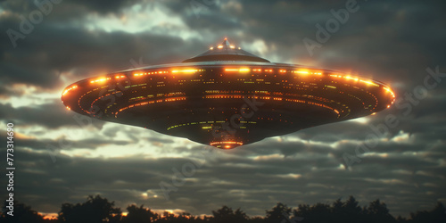 alien flying saucer,ufo on dark sky background