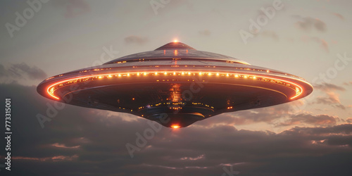 alien flying saucer,ufo on dark sky background