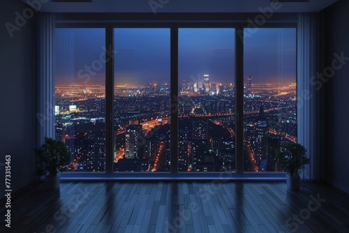 An Empty Room Overlooking the City at Night