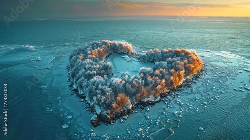 An island in the sea in winter in the shape of a heart © Александр Лобач