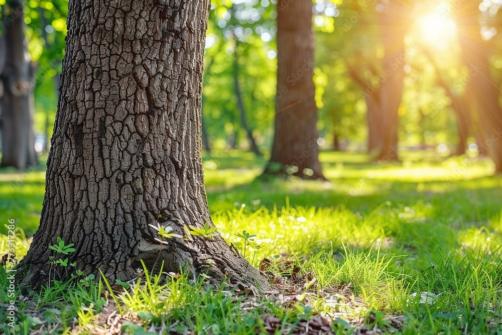 Sunlit Park Scene with Majestic Tree Sunlit Park Scene with Majestic Tree