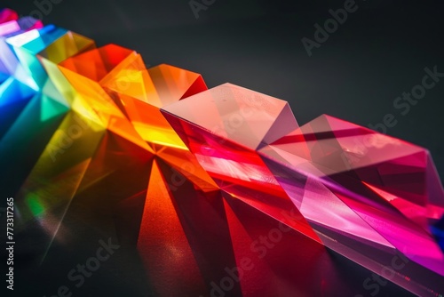 A long strip of colored acrylic sheet, with the edges irregularly cut into curved geometric shapes and colored in the style of glass style Generative AI