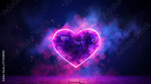 Neon heart background, abstract valentines day concept