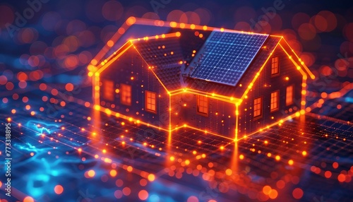 Smart Home Energy Management, energy efficiency in a smart home with displaying IoT-enabled devices optimizing energy usage, such as smart thermostats regulating temperature, photo