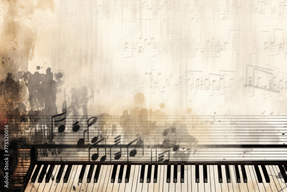 A musical theme with piano keys creating a border around the text. - obrazy, fototapety, plakaty 