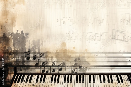 A musical theme with piano keys creating a border around the text. photo