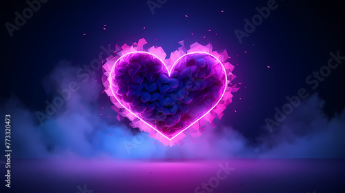 Neon heart background, abstract valentines day concept