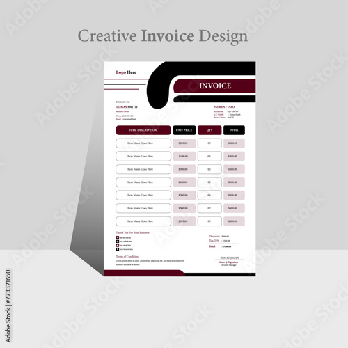 Professional invoice and letterhead design for corporate office. Creative invoice template vector. Simple and creative modern corporate clean design..
