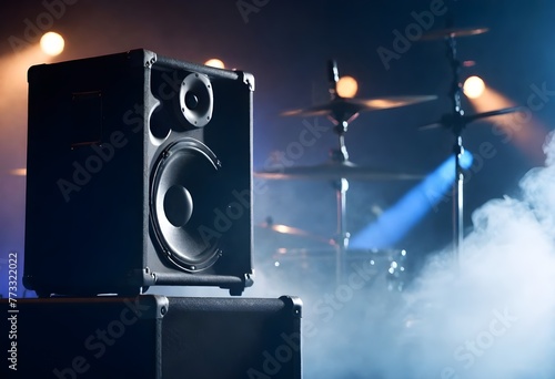 concert speaker with fog machine in background