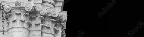 Classical architecture in Venice. Corinthian column and capital from Church of St Barnabas facade, erected in the 18th centry (Black and White with copy space)