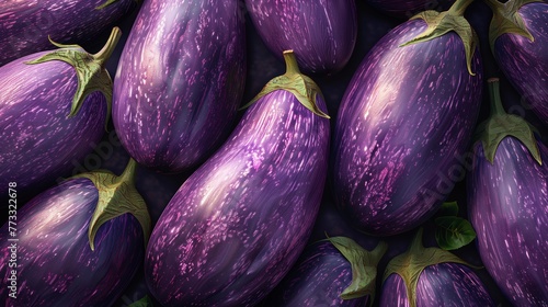 eggplants top shot close up pattern texture background for design, healthy colorful fresh natural and organic