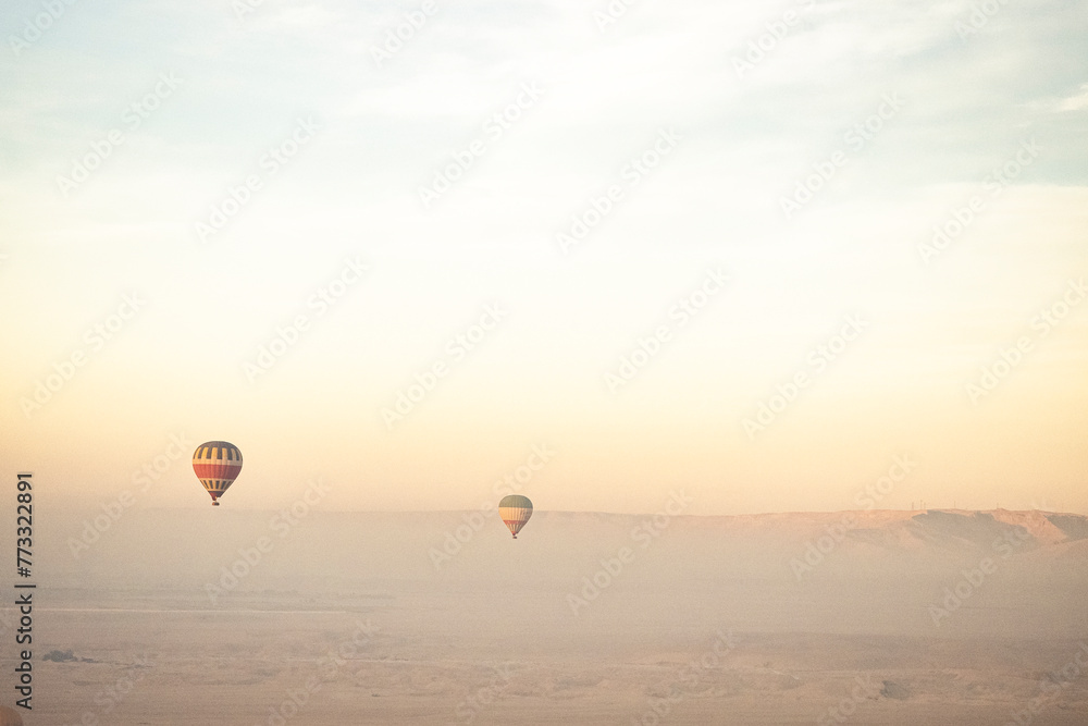 Hot-air balloon flight over Luxor, Valley of the kings, Egypt Hot-air balloon flight over Luxor, Valley of the kings, Egypt