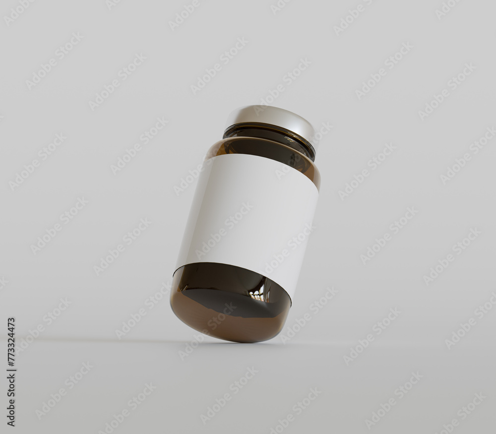 Amber Pills brown Bottle 3d Rendering white label on white background Amber Pills brown Bottle 3d Rendering white label on white background