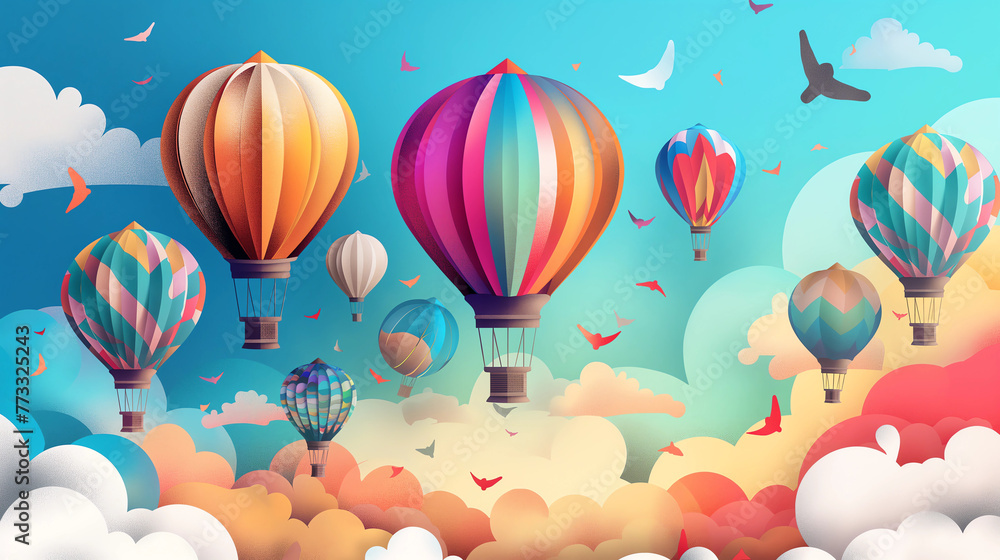 Bright, modern illustration of hot air baloons