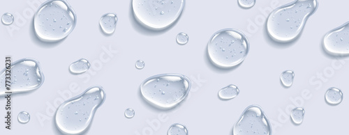 Collagen gel with bubbles drops realistic vector illustration pattern. Anti aging moisturizing skincare product 3d objects on silver background